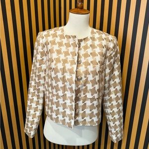 Tan and White Houndstooth Women's Jacket